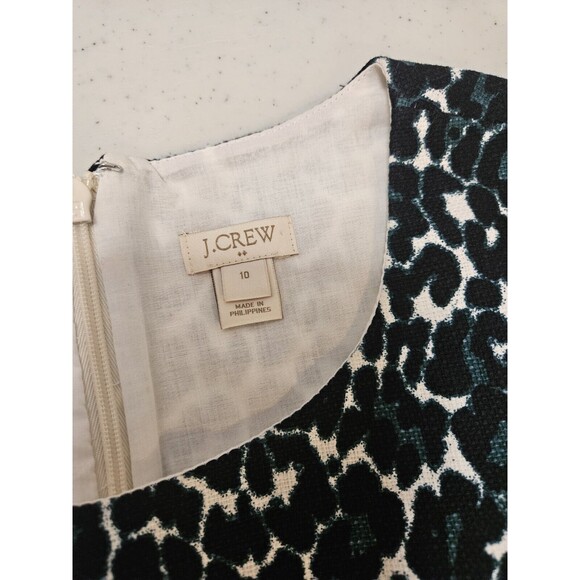 J Crew Sheath Dress Womens Size 10 Leopard Print Sleeveless Cotton Teal Black - Picture 2 of 4